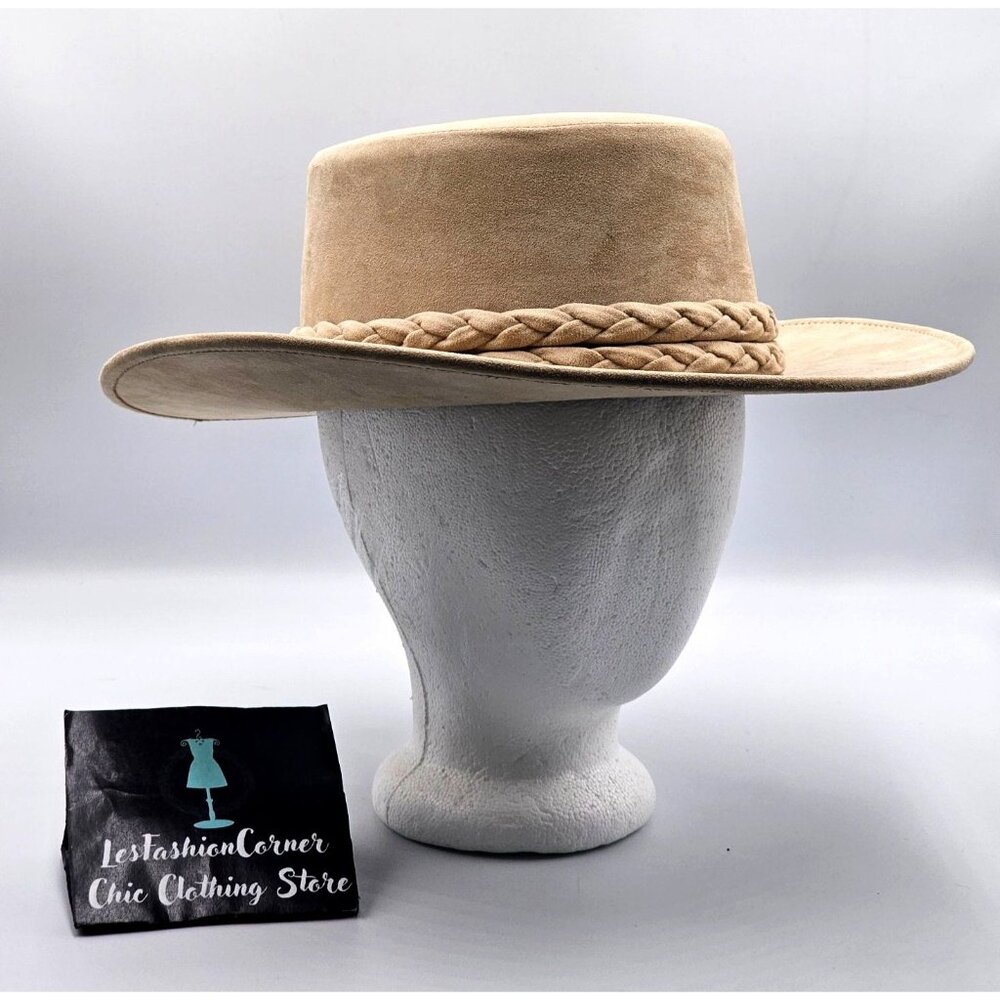 Anthropologie ASN Cordobes Hat Light Tan Faux Suede Braided Boho One Size 3232
